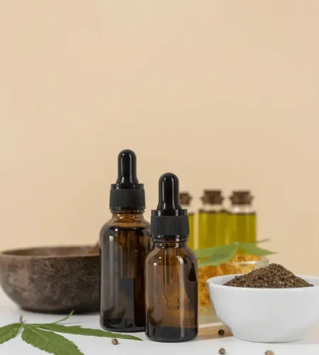 natural cannabis oil bottle arrangement